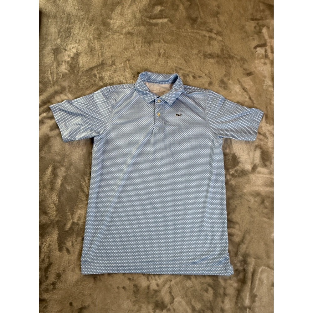 Vineyard Vines Whales Golf Polo Shirt Performance Boys M Blue Stretch